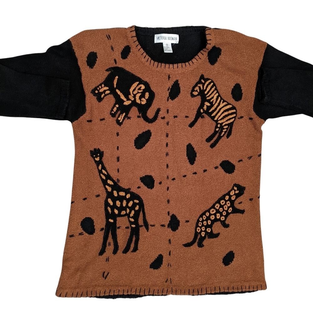 VICTORIA WOMAN Safari Sweater Jungle Africa Brown and Black 1X